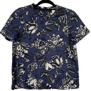 Max Mara Botanicals Short Sleeve Floral Print Blue White 100% Cotton Size 2